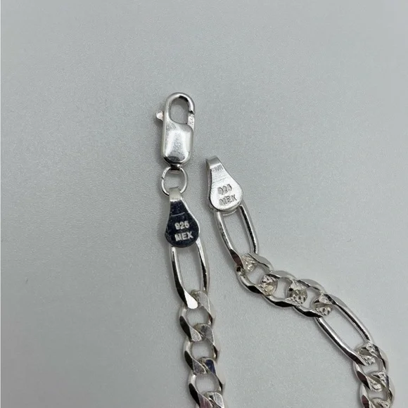 Solid 925 Silver Figaro link silver Chain for men diamond cut 24inch long